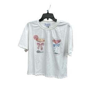 En Saison x Anthea Jacklin Graphic Cocktail Tee White Short Sleeve Top XS NWT